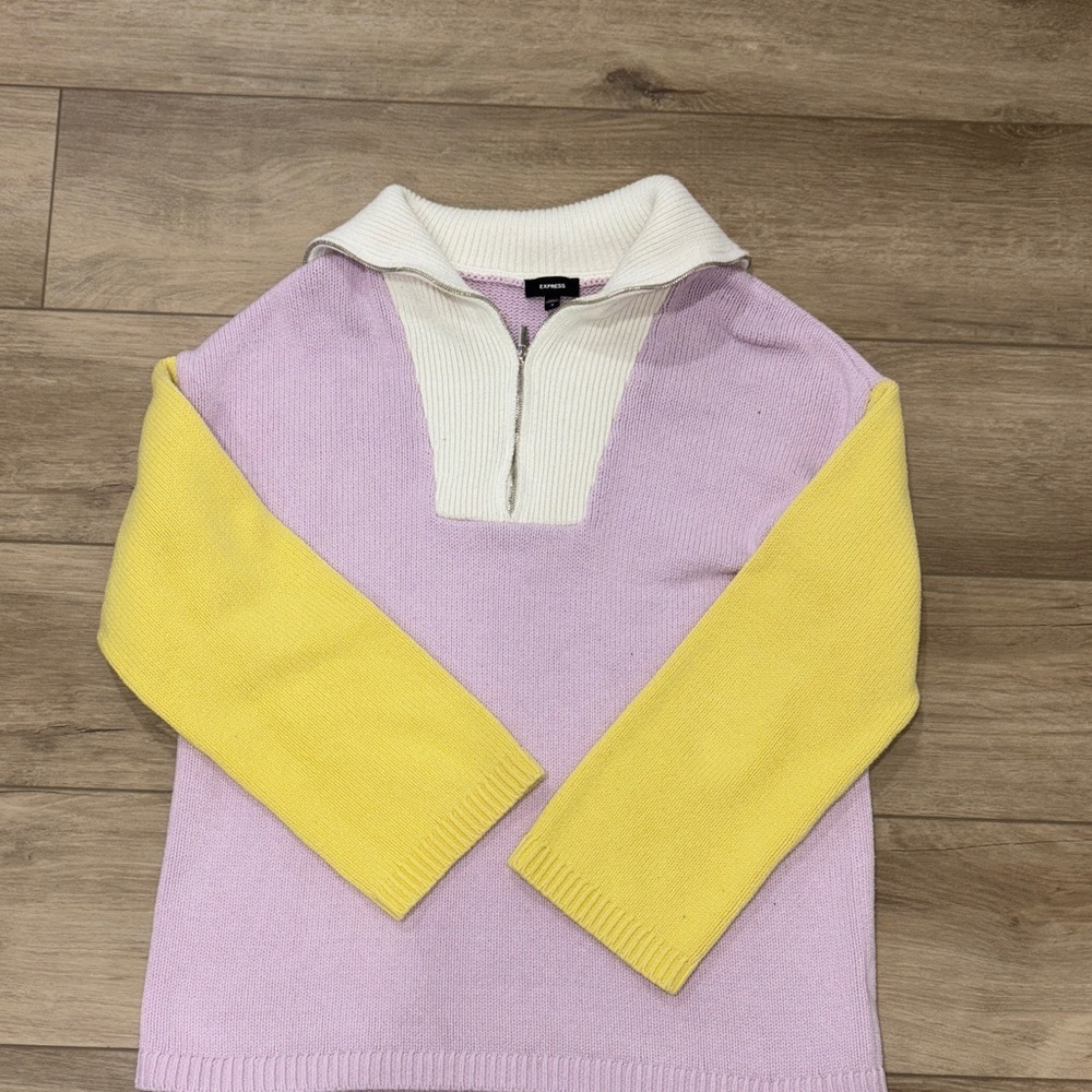 Express Colorblock Half-Zip Sweater - Yellow and Lavender size small